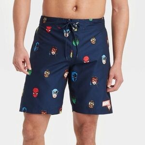 Men's 8.5" Inseam Marvel Swim Trunks Navy Blue With Mesh Liner Size Medium